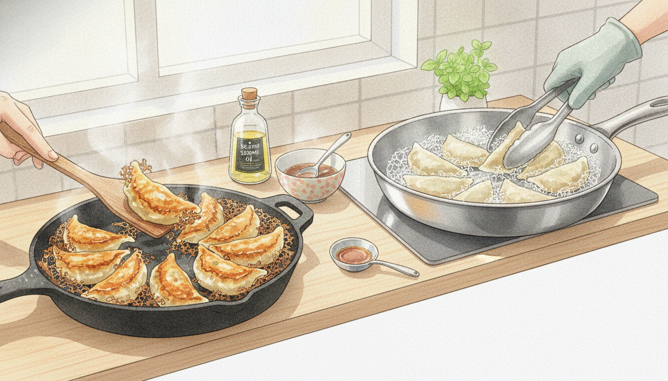 フライパンの素材別・餃子の焼き方の違い